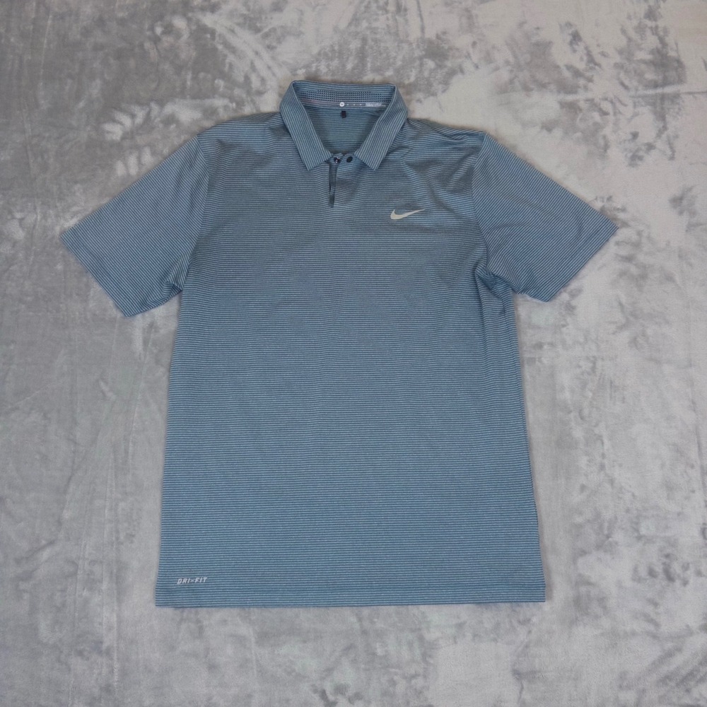 Nike Golf Polo Mens Medium Blue Tiger Woods Collection Dri-FIT Stripe 619754-483